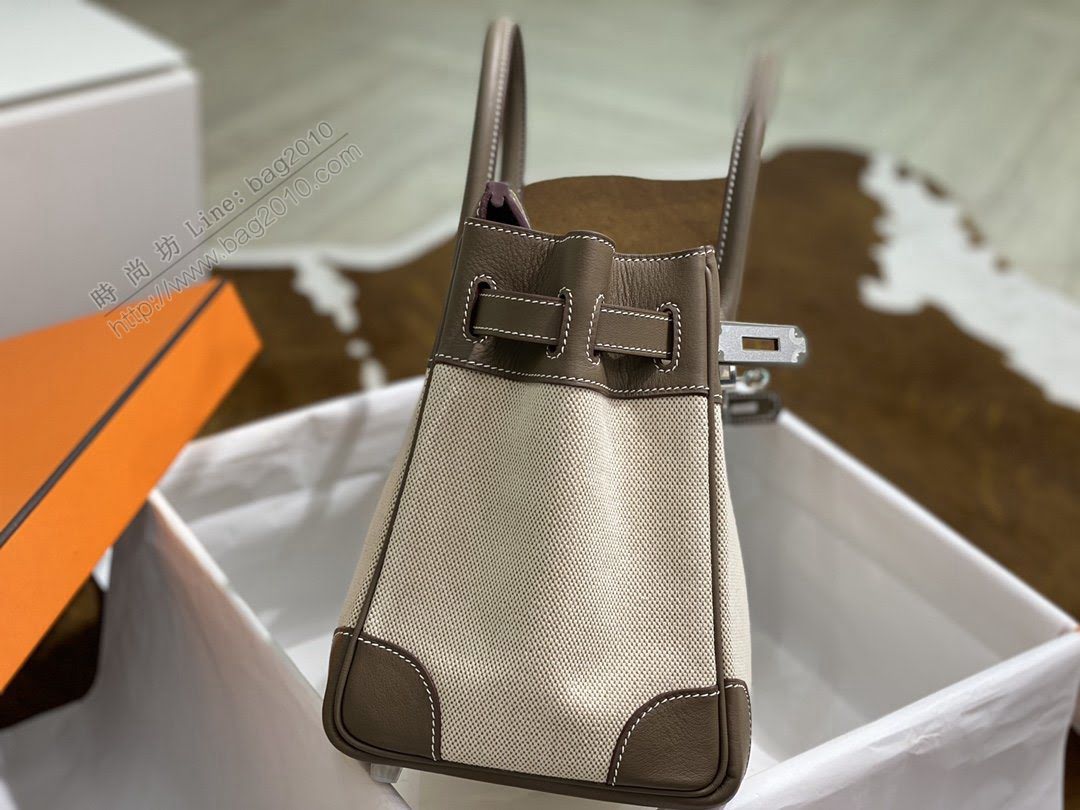Hermesn鉑金女包 愛馬仕Birkin手提包 Swift皮 拼接原版帆布 中古款 全手工縫製  am2301